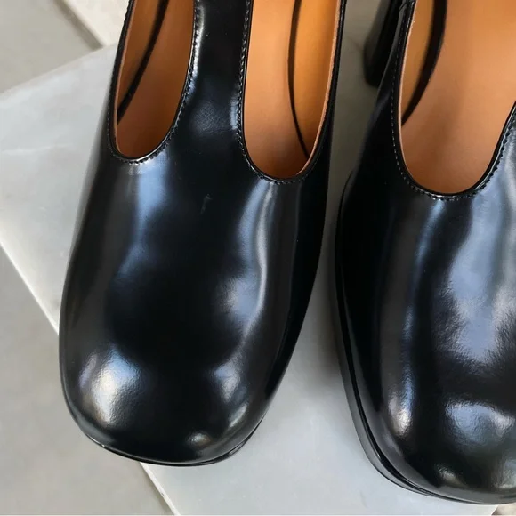 SEZANE Glossy Black Leather Monique High Babies T Strap Platform Mary Jane Heels - Picture 13 of 17